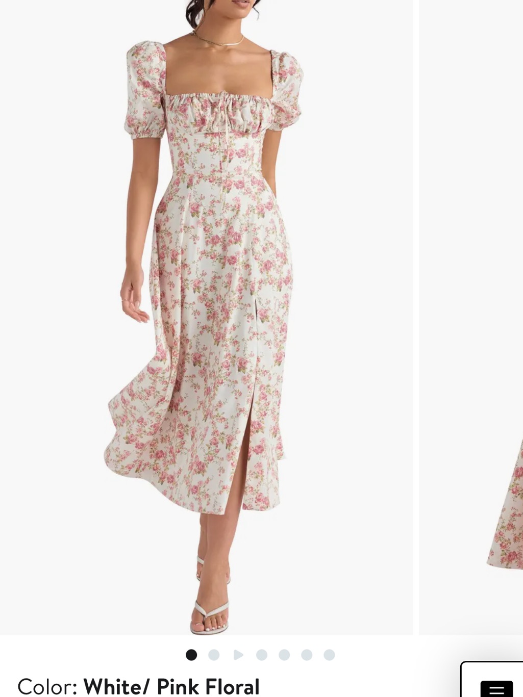 House Of Cb Rose Tallulah White And Pink Floral Square-Neck Midi Dress